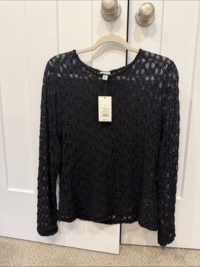a new day Black Long-Sleeve Crochet Lace Top